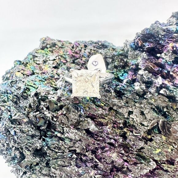 4 Carat Princess Cut Moissanite Ring 18k White Gold Finish Wedding Anniversary - Picture 11 of 12